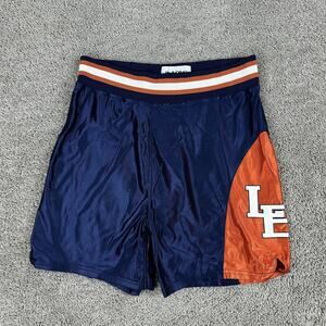DeLONG Pro Shorts Mens 36 Navy Orange Athletic LB Logo Striped Elastic Waist